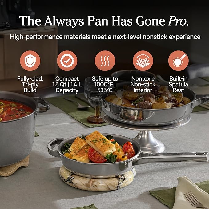 Our Place Titanium Pro Mini Cookware Duo – Always Pan & Perfect Pot with Nonstick No-Coating Technology | Tri-Ply Titanium & Stainless Steel | Safe for Oven, Induction & Cooktops up to 1000°F | Chrome