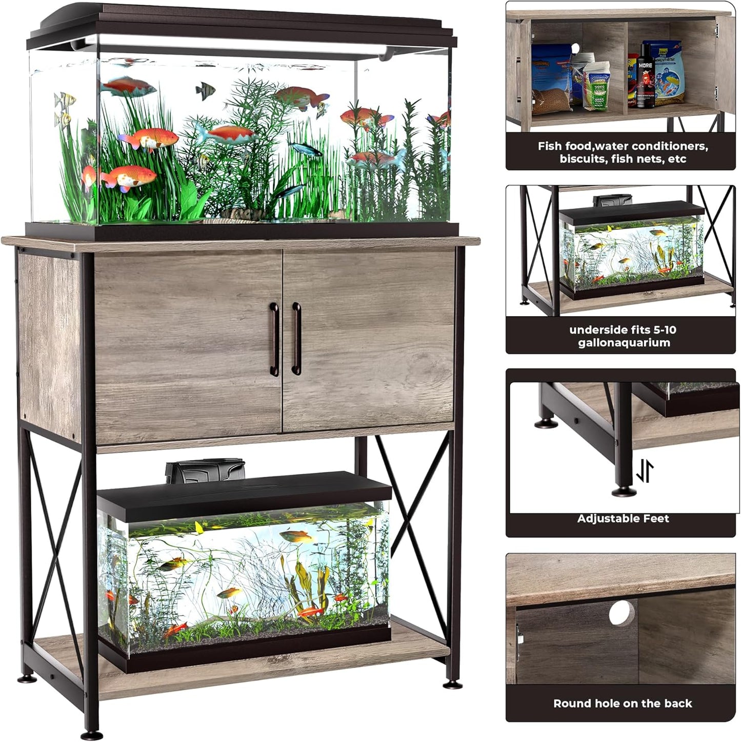 20-29 Gallon Aquarium Stand Metal Frame Fish Tank Stand with Cabinet Storage, for 20 Gallon Long Aquarium,30.7" L*16.5" W Tabletop,330LBS Capacity Grey PG01YGZ