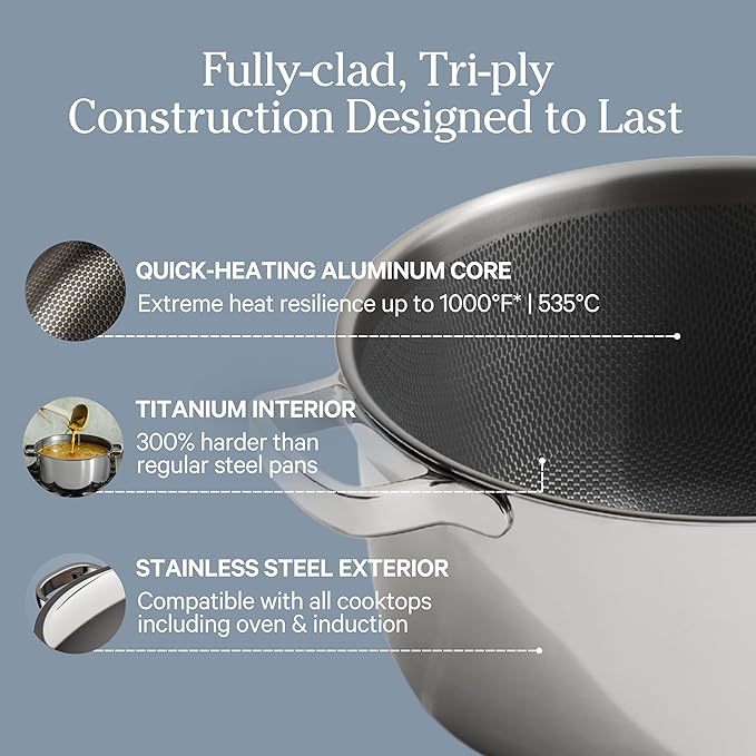 Our Place Titanium Pro Cookware Duo – Always Pan & Perfect Pot with Nonstick No-Coating Technology | Tri-Ply Titanium & Stainless Steel | Safe for Oven, Induction & All Cooktops up to 1000°F | Chrome