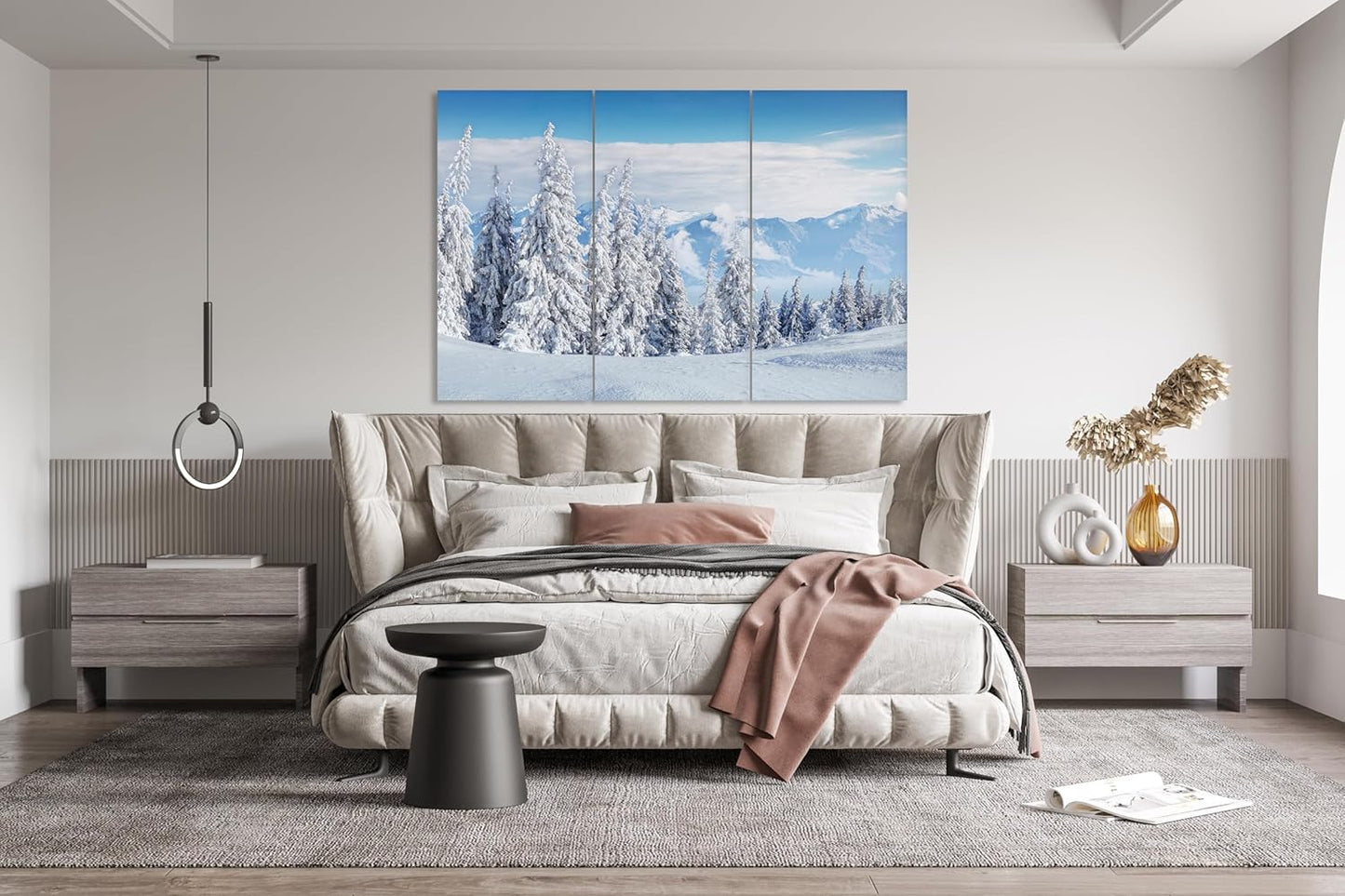 Nature Wall Art Prints - Ocean Forest Mountain Lake Canvas Landscapes - Small to Extra Large Living Room Bedroom Kitchen Bathroom Décor (Snow Covered Trees on Mountain, 55L" x 83W"- 3 Panels)