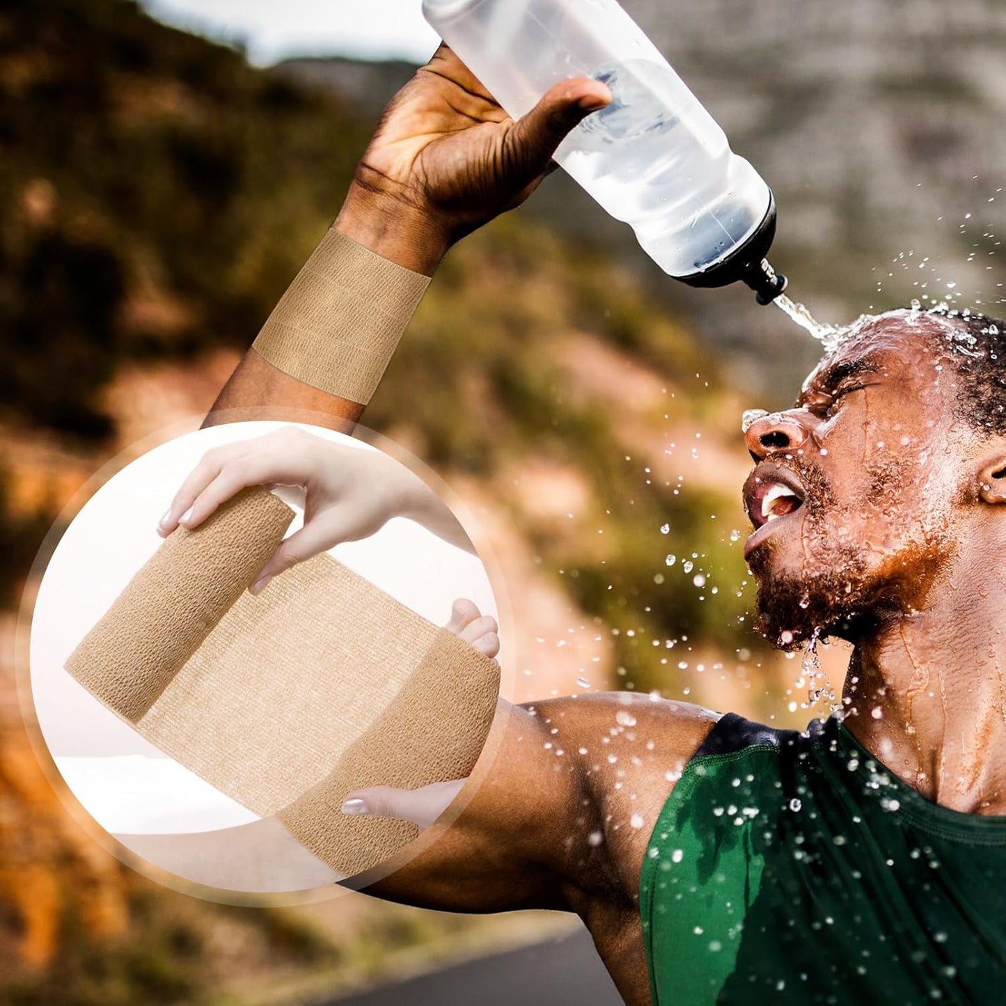 OK TAPE Self Adherent Cohesive Bandages Wrap - 6Packs, 4" x 5 Yards, Non-Woven Self Adhesive Bandage Wrap for Thumb, Finger, Wrist, Ankle, Vet Wrap Bandages Tape (Beige)