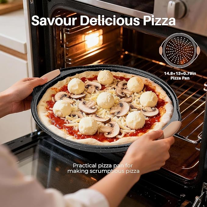 11-Piece Baking Pans Set, Nonstick Bakeware Sets, Oven Pans for Baking with Silicone Handles, Includes Cookie Sheet, Cake Pans, Loaf Pan, Pizza Pan, Muffin Pan, Khaki&Black