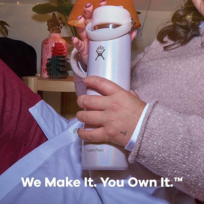 Hydro Flask Water Bottle - Insulated Stainless Steel - Wide Mouth Flex Straw Lid, Non-Spill, Leakproof and Refillable in 32 Oz Glimmer Blue