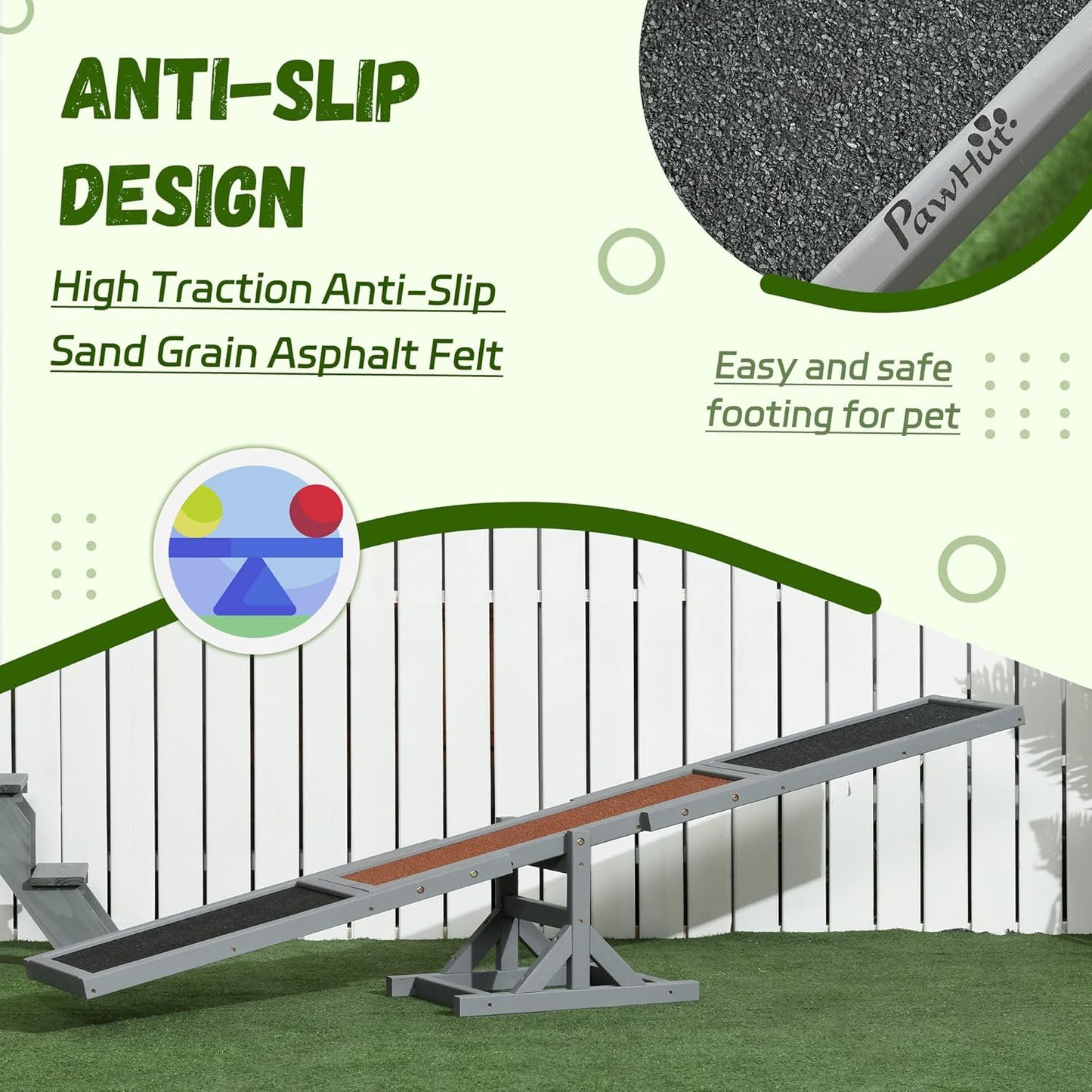 PawHut Wooden Dog Agility Seesaw for Training and Exercise, Platform Equipment Run Game Toy, Weather Resistant Pet Supplies, 71" L x 12" W x 12" H, Gray