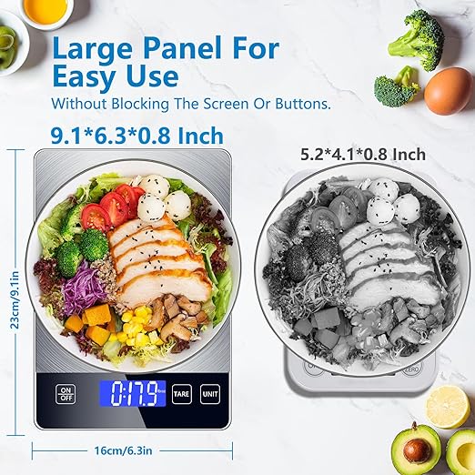 Food Scale, 33lb Digital Kitchen Scale Weight Grams and oz for Cooking Baking, 1g/0.1oz Precise Graduation, Stainless Steel and Tempered Glass