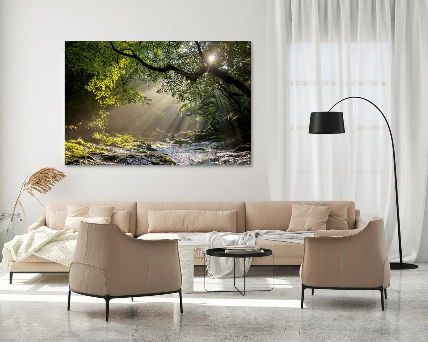 Nature Wall Art Prints - Ocean Forest Mountain Lake Canvas Landscapes - Small to Extra Large Living Room Bedroom Kitchen Bathroom Décor (Rocky River in the Woods, 35L" x 53W")