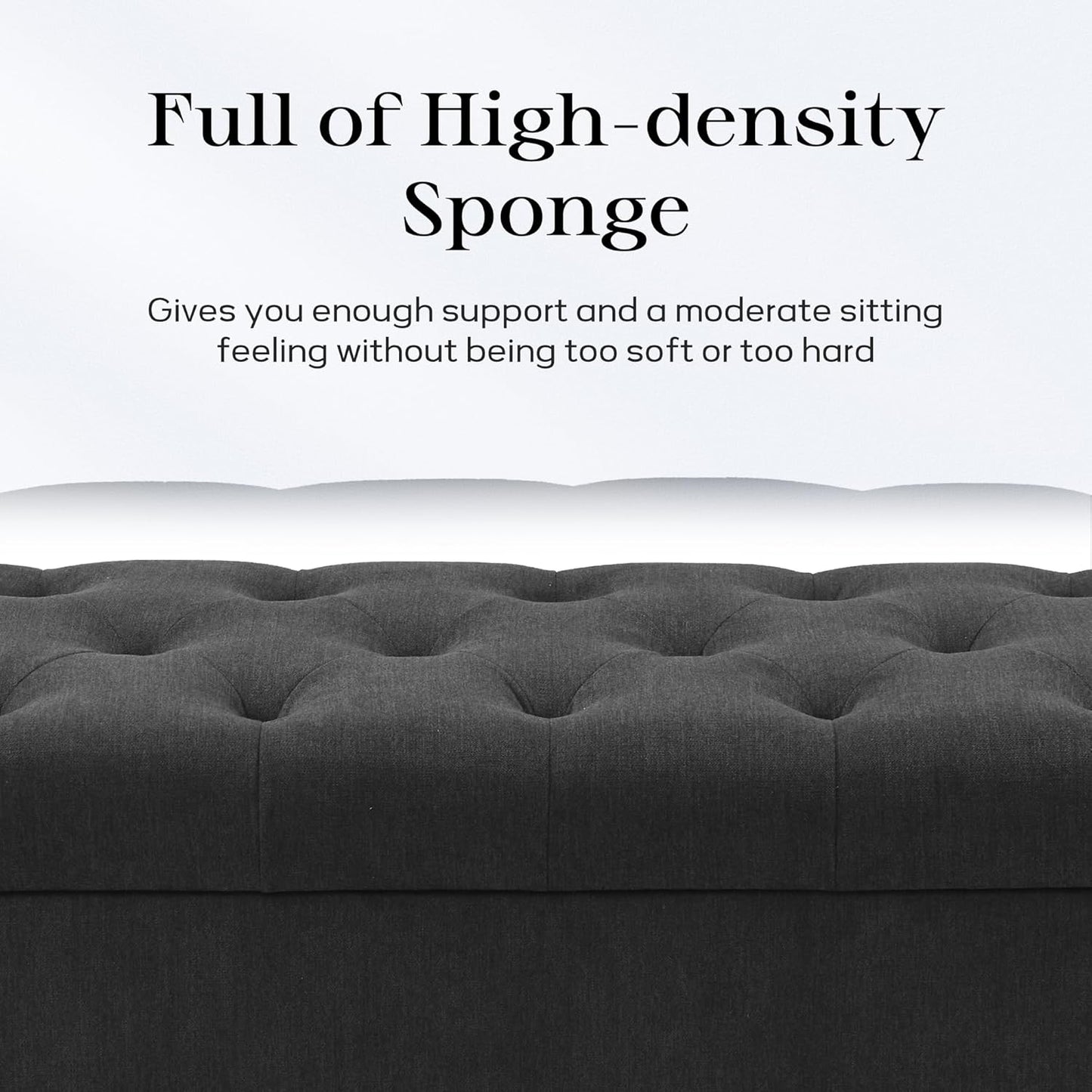 Ottoman with Storage, 48.8" Fabric Storage Ottoman Bench with Hinge, Bedroom Bench, Upholstered Benches with Seating for Living Room, Entryway (Dark Grey)