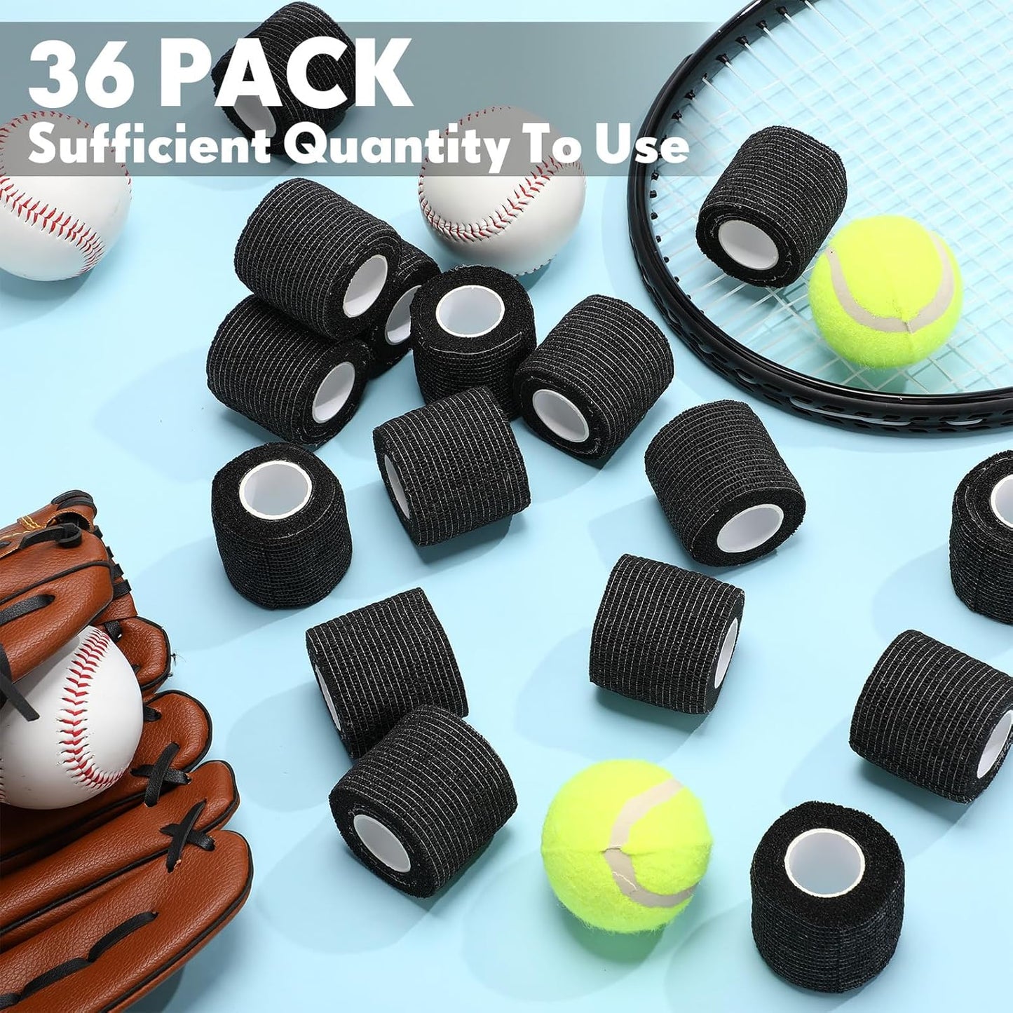 Treela 36 Pcs Self Adherent Bandage 2" X 5 Yard Wrap Breathable Cohesive Bandage Elastic Adhesive Tape for Stretch Athletic Sports Wrist Ankle(Black)