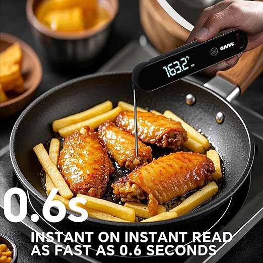 ONIKK Meat Thermometer Digital, 0.6 Sec Instant Read Food Thermometer, ±0.5℉ Accuracy, IPV7 Waterproof, Motion Sensing, for Cooking Grilling, Frying, Steak, Oven, Candy, Outdoor BBQ Accessories