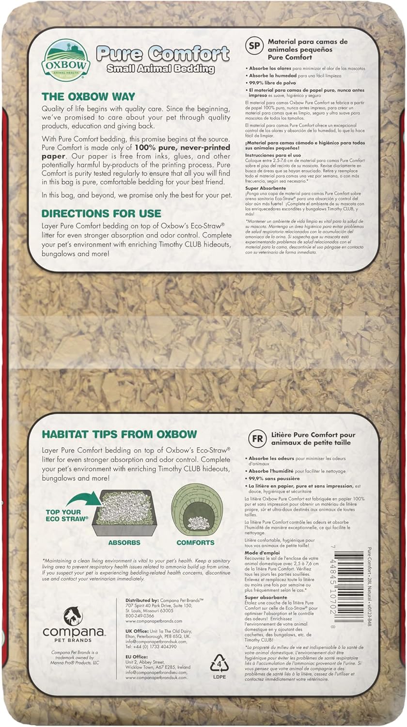 Oxbow Pure Comfort Bedding, Rabbit, Hamster, & Guinea Pig Bedding, Bunny Supplies for Litter Box, Pet Safe, 99.9% Non-Dust, Bunny Litter Box, Natural, 28 Liter Bag