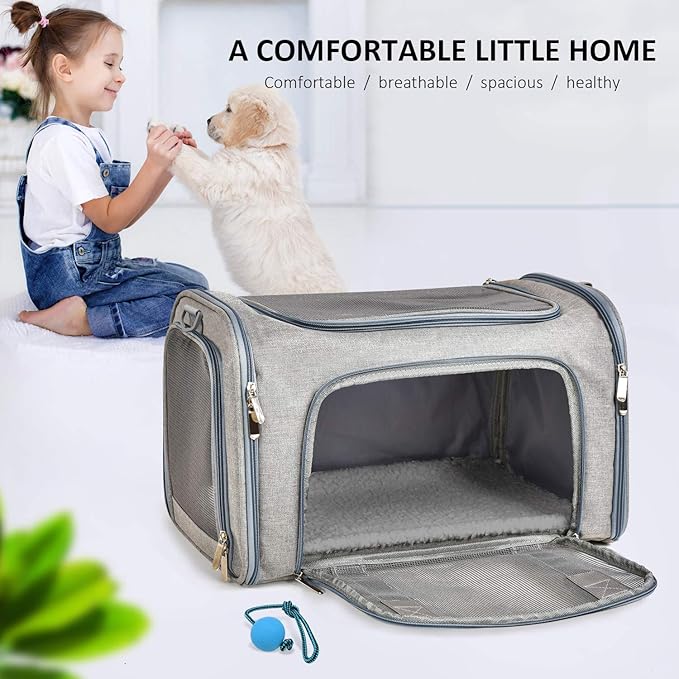 Large Dog Cat Carriers Puppies up to 25Lbs, Big Dog Carrier Soft Sided, Collapsible Travel Puppy Carrier - Large - Grey