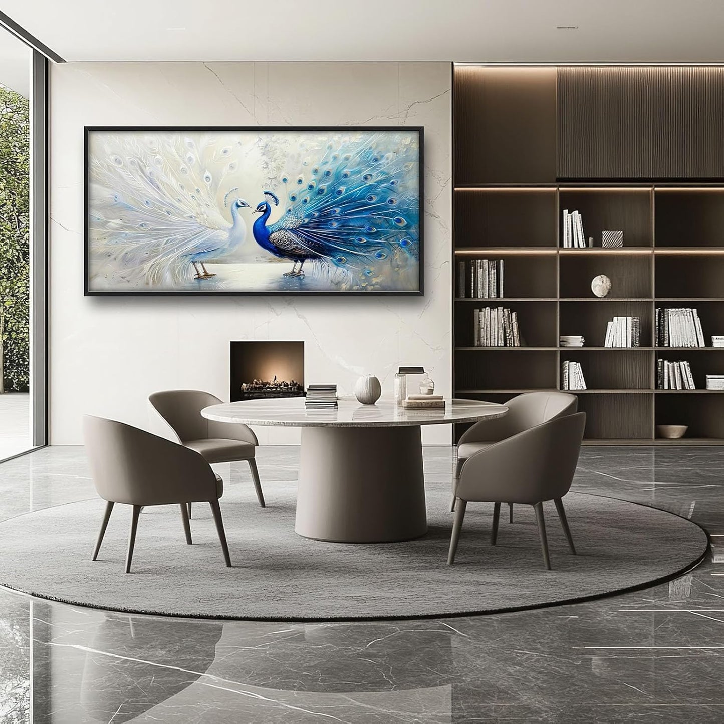 Quorin Peacock Large Wall Art Blue and White Pictures Elegant Animal Wall Decor Canvas Print Painting Artwork for Bathroom Living Room Bedroom 60L x 30W