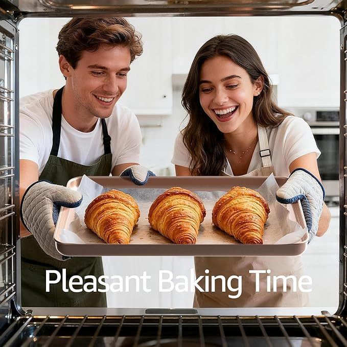 12-Piece Nonstick Bakeware Set with Baking Pan, Cake Pan, Muffin Pan, Loaf Pan, Square Pan, Roasting Pan, Cookie Pan, Cooling Rack & Utensils - Ceramic Coated Gold