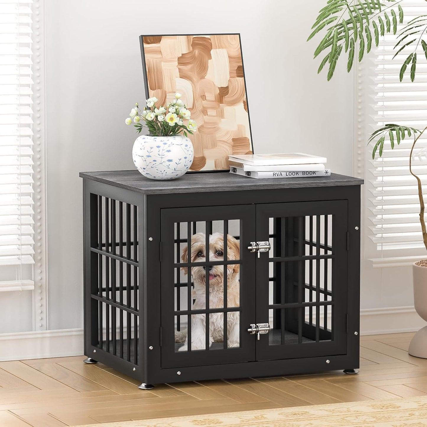 26 Inch Heavy Duty Dog Crate Furniture for Small Dogs, Decorative Pet House End Table, Wooden Cage Kennel Furniture Indoor, Gray