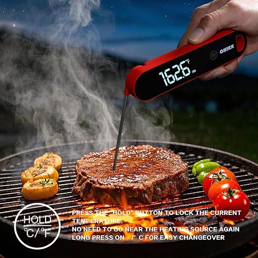 ONIKK Meat Thermometer Digital, 0.6 Sec Instant Read Food Thermometer, ±0.5℉ Accuracy, IPV7 Waterproof, Motion Sensing, for Cooking Grilling, Frying, Steak, Oven, Candy, Outdoor BBQ Accessories