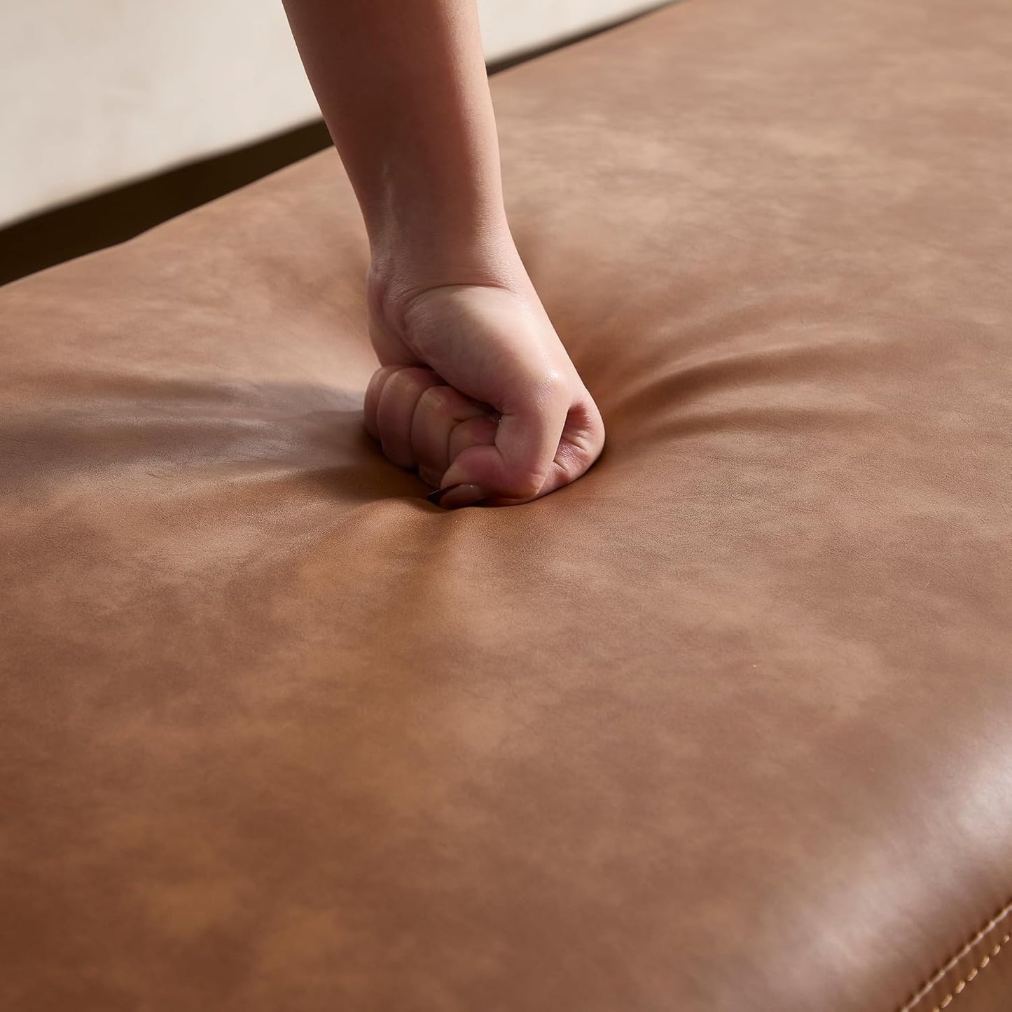 55" End of Bed Storage Bench Ottoman for Bedroom, Faux Leather Upholstered Entryway Bench Long Window Seating for Corner/Living Room/Recption Room/Office/Shop, Brown