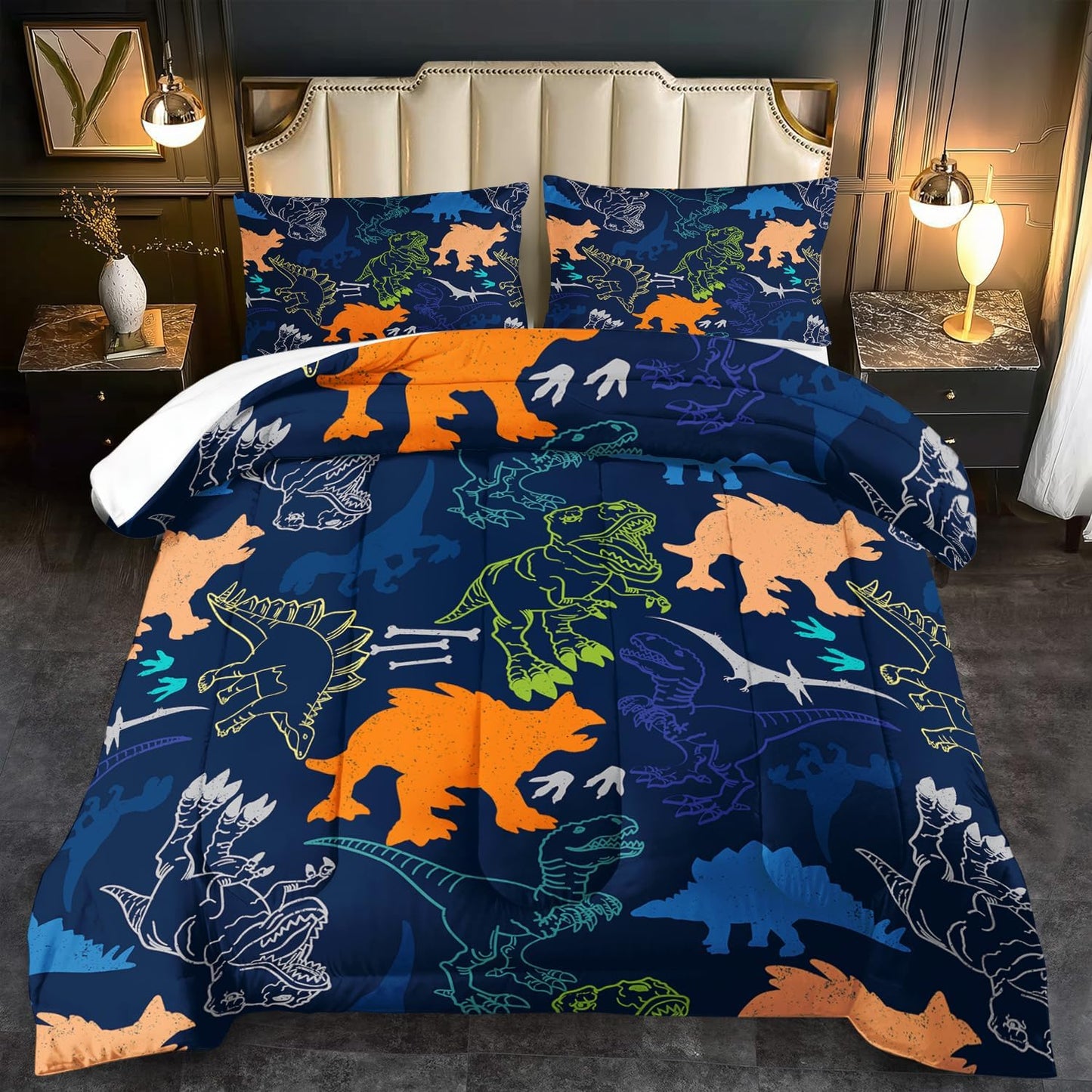 Blue Dinosaur Comforter Set Twin Boys,Cute Dinosaur Bedding Set Twin for Kids,Kawaii Dragon Comforter Blue Bedroom Decor,Cute Animal Bedding Kawaii Animal Quilt Boys