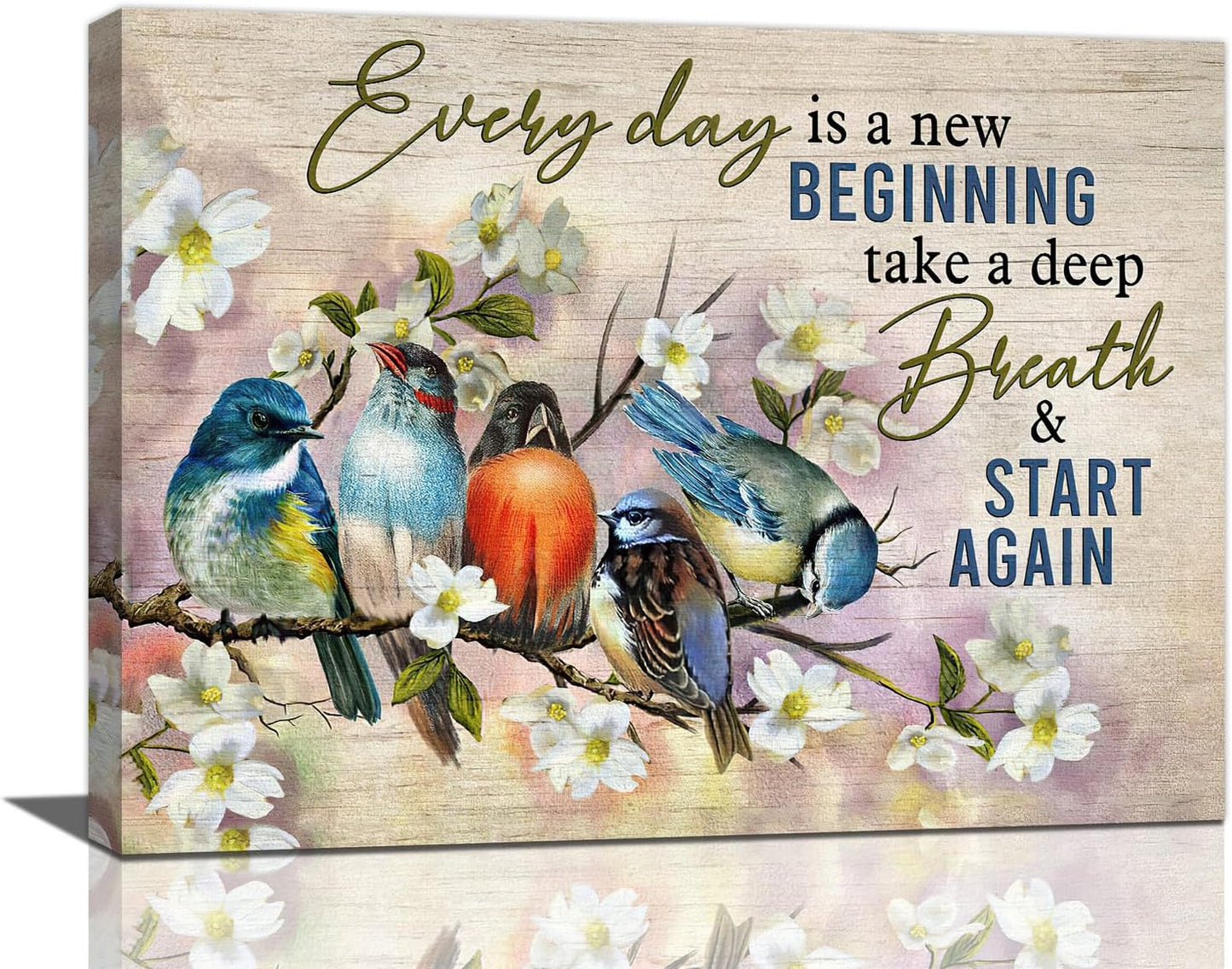 Bird Wall Art Farmhouse Flower Branch Pictures Rustic Country Birds Wall Decor Floral Canvas Print Painting Artwork for Bathroom Living Room Bedroom 12"x16"