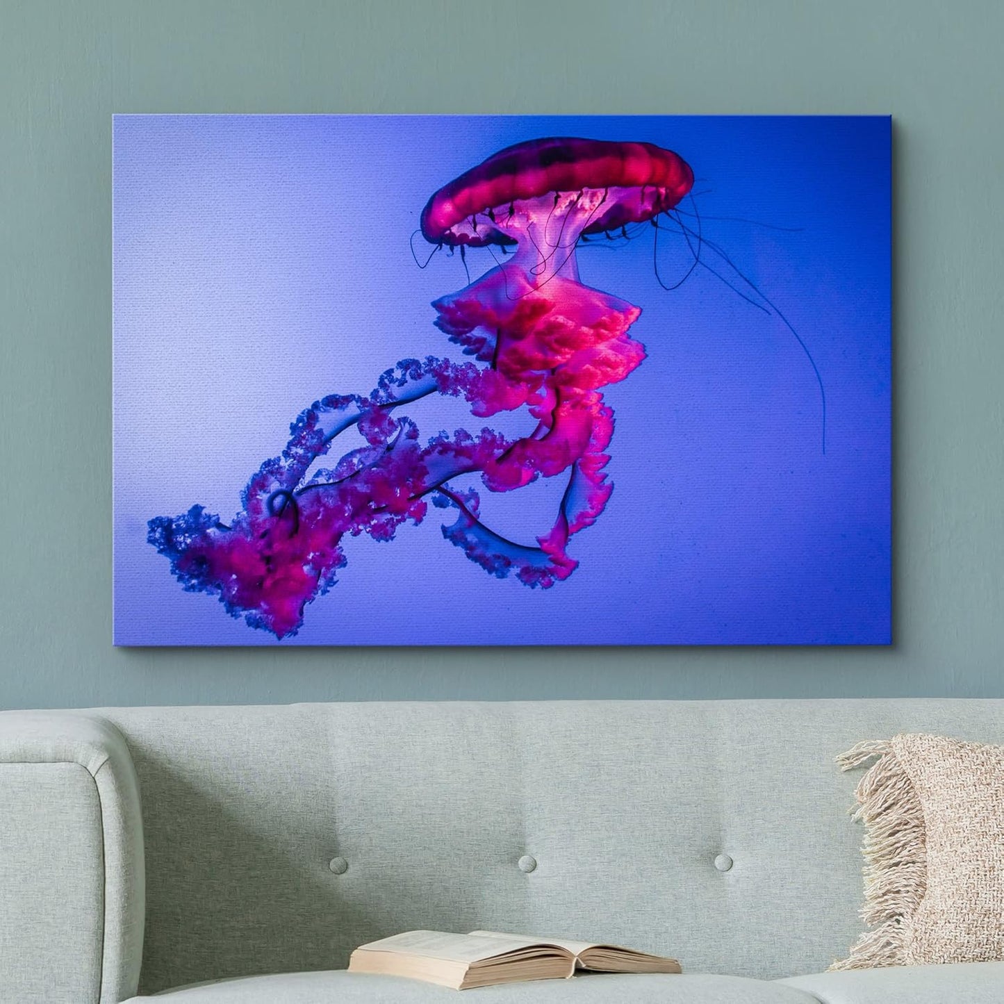 wall26 Canvas Print Wall Art Vibrant Neon Hot Pink Underwater Jellyfish Nature Animals Photography Realism Rustic Scenic Landscape Wilderness Earth for Living Room, Bedroom, Office - 16"x24"