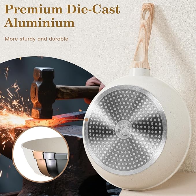 12 Pcs Pots and Pans Set, Nonstick Cookware Sets White Granite Induction Cookware, Non-toxic Healthy Non Stick Kitchen Cooking Set with Frying Pans Set, Saucepans,Steamer (PFAS, PFOA, PFOS Free)