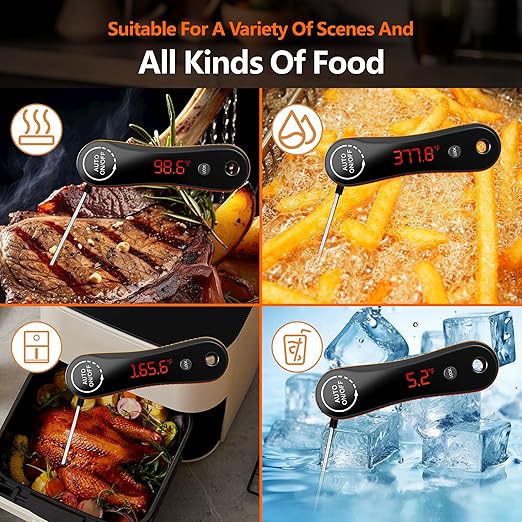 Digital Meat Thermometer 0.5s Instant Read, Paysean ±0.5℉ with Auto-Rotating Backlit Display, IP67 Waterproof and Calibration for Cooking, Candy, Grilling, BBQ, Liquid, Smoker, Beef