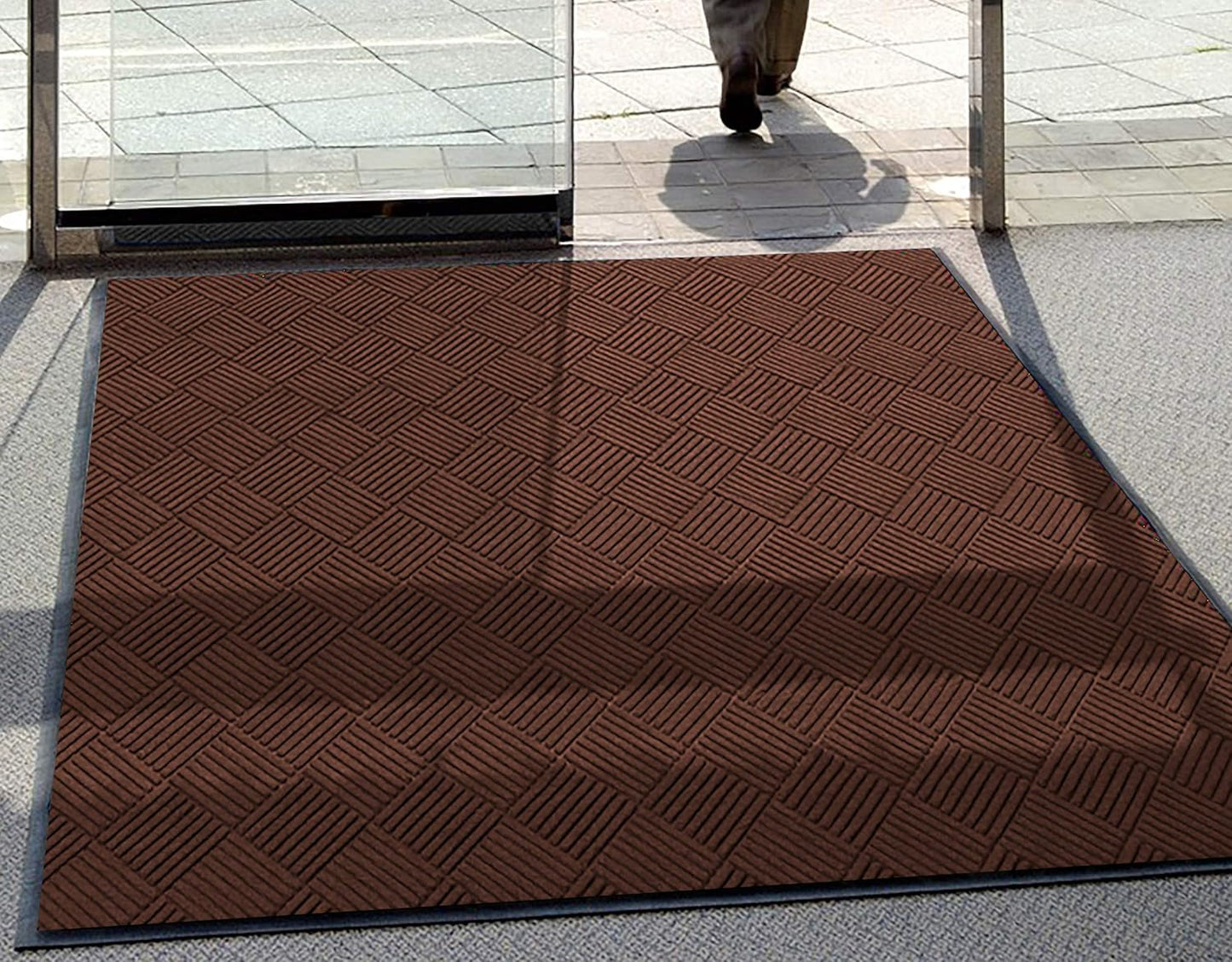 WaterHog Diamond | Commercial-Grade Entrance Mat with Rubber Border – Indoor/Outdoor, Quick Drying, Stain Resistant Door Mat (Dark Brown, 6' x 12')