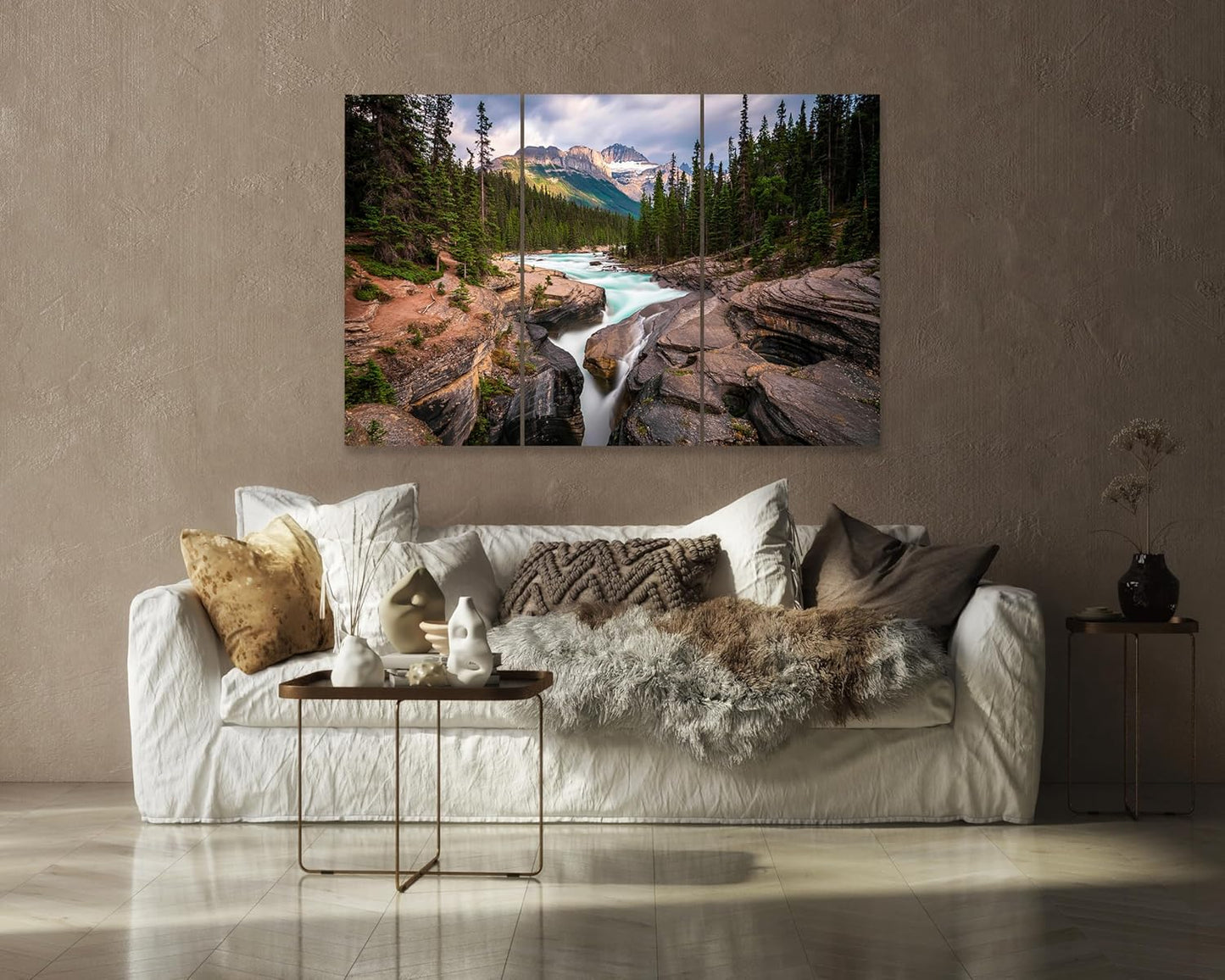 Nature Wall Art Prints - Ocean Forest Mountain Lake Canvas Landscapes - Small to Extra Large Living Room Bedroom Kitchen Bathroom Décor (Mountain River Waterfall, 35L" x 53W" - 3 Panels)