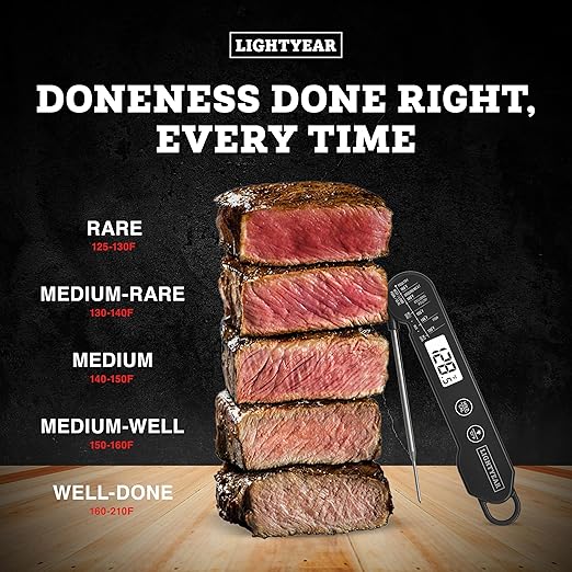 Lightyear Meat Thermometer | Instant Read Cooking Thermometer for Grilling, Roasting & BBQ, Built-in Magnet, IP65 Waterproof, Food-Grade Stainless Steel Temperature Probe