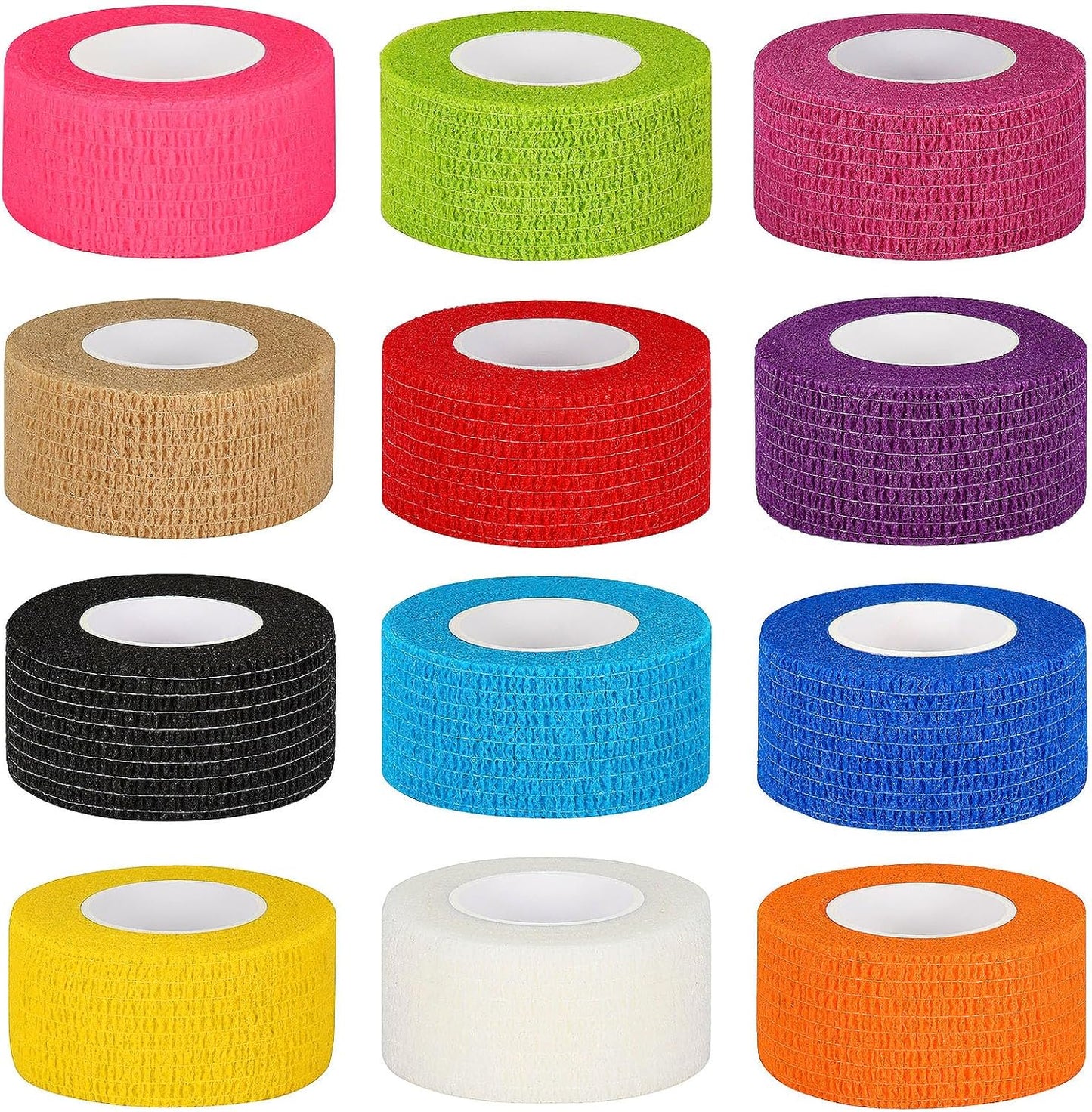 12 Pack Self Adhesive Bandage Wrap 1 Inch Cohesive Bandage Self Adherent Vet Wrap for Dog Pets Elastic Bandage Finger Tape Self Stick Wrap for First Aid Sports Athletic Tape (Mixed Colors)