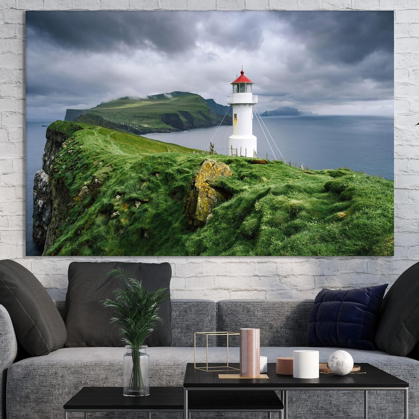 Nature Wall Art Prints - Ocean Forest Mountain Lake Canvas Landscapes - Small to Extra Large Living Room Bedroom Kitchen Bathroom Décor (Stormy Sky Lighthouse, 35L" x 53W")