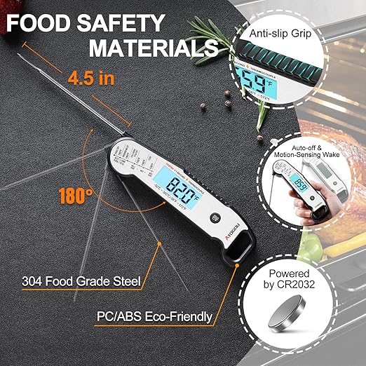 Professional Food & Meat Thermometer, 1 Sec Instant Read & ±0.5℉ Accuracy Driven by Thermocouple Sensor. IP67 Waterproof Digital Thermometer for Cooking, BBQ, Grill Gifts for Men Him Dad Birthday