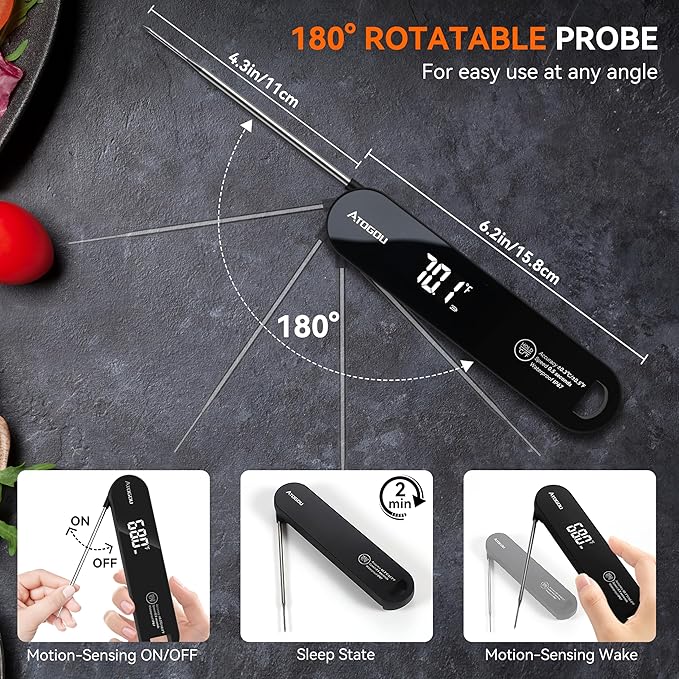 The Latest Thermocouple Food Thermometer. Faster: <1 Second Response time. More Accurate: ±0.5°F (0.3°C), IPX7 Waterproof, for Meat/Candy/Grill/BBQ etc. TH-22 Black