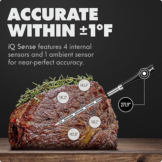 CHEF iQ Sense [2025 Model] | Smart Wireless Meat Thermometer | Ultra-Thin Probe | WiFi Unlimited Range | 1000°F Heat Safe | 5 Sensors | BBQ, Grill, Oven, Smoker, Air Fryer | Gen3