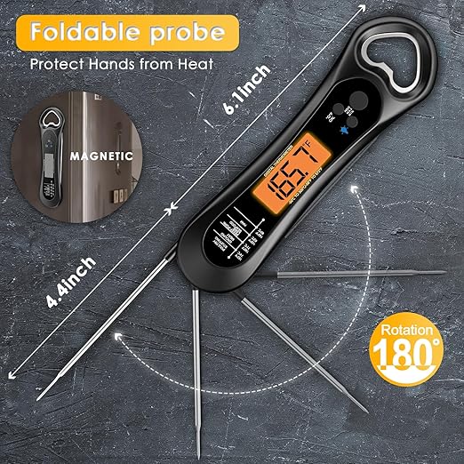 Instant Read Meat Thermometer Digital, Backlight & Calibration Food Thermometer, with Bottle Opener, for Grill and Cooking, Kitchen Gadgets for BBQ, Turkey, Candy, Liquids