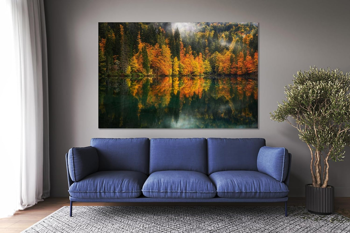 Nature Wall Art Prints - Ocean Forest Mountain Lake Canvas Landscapes - Small to Extra Large Living Room Bedroom Kitchen Bathroom Décor (Autumn by the Lake, 20L" x 30W")