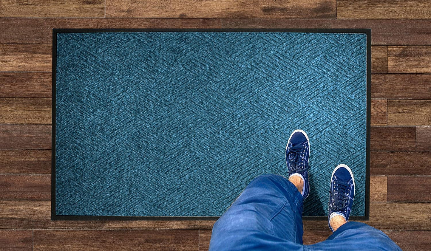 WaterHog Diamond | Commercial-Grade Entrance Mat with Rubber Border – Indoor/Outdoor, Quick Drying, Stain Resistant Door Mat (Medium Blue, 3' x 4')