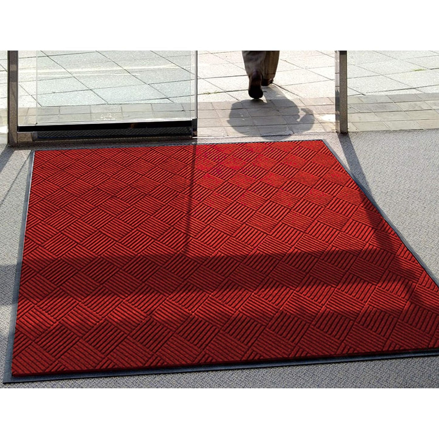 WaterHog Diamond | Commercial-Grade Entrance Mat with Rubber Border – Indoor/Outdoor, Quick Drying, Stain Resistant Door Mat (Solid Red, 3' x 10')