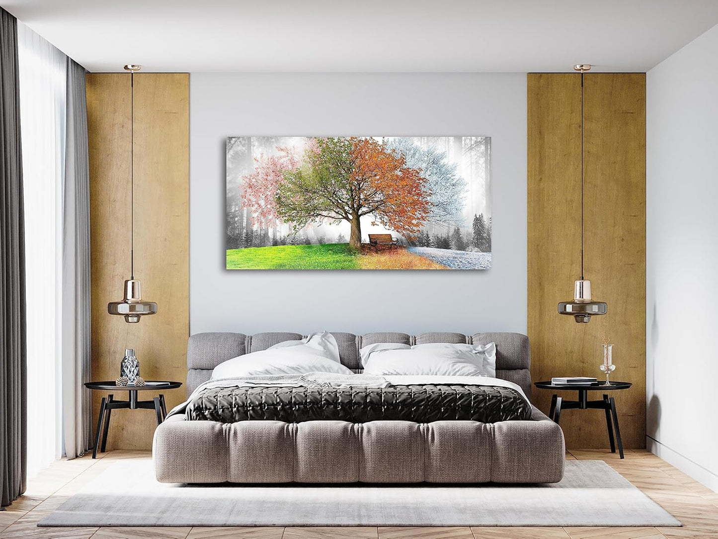 Jiuqinghua Canvas Prints Wall Art Decor Large Four Seasons Tree Picture 1 Panel Spring Summer Autumn Winter Tree Painting Artwork for Dining Room Kitchen Home Decor Stretched and Framed Ready to Hang