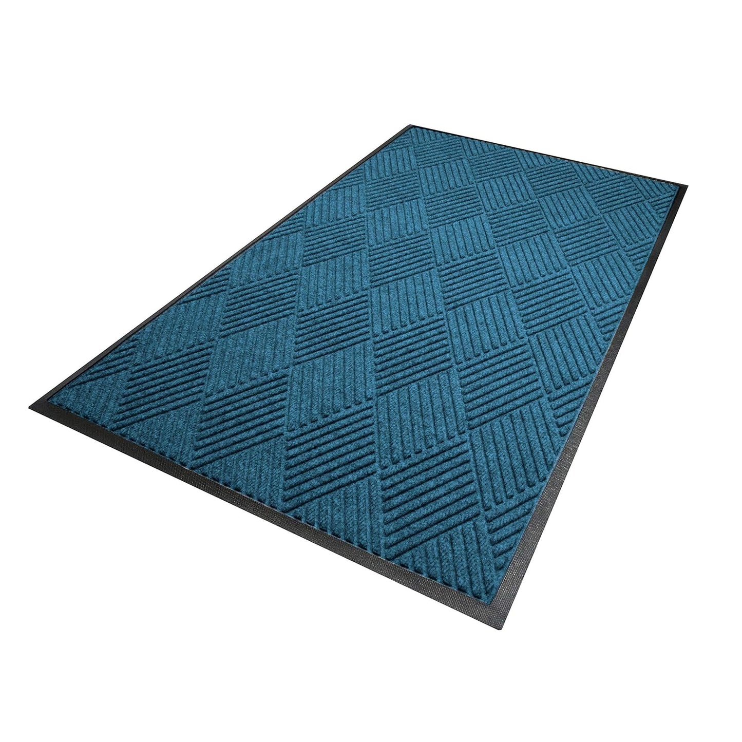 WaterHog Diamond | Commercial-Grade Entrance Mat with Rubber Border – Indoor/Outdoor, Quick Drying, Stain Resistant Door Mat (Medium Blue, 3' x 5')