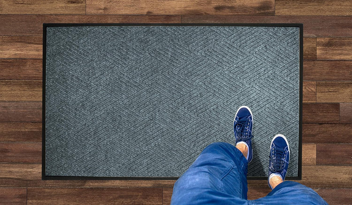 M+A Matting WaterHog Diamond | Commercial-Grade Entrance Mat with Rubber Border – Indoor/Outdoor, Quick Drying, Stain Resistant Door Mat (Bluestone, 4' x 8')