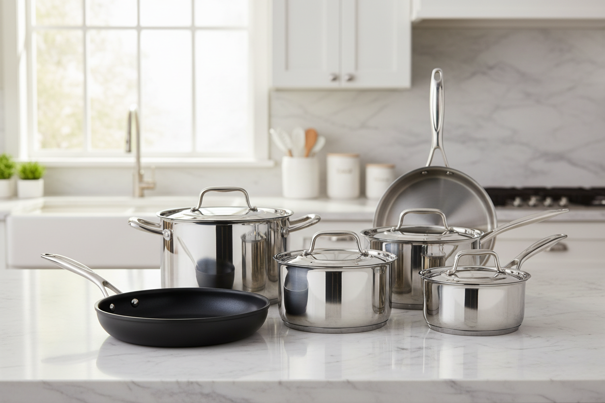 Experience even heating and effortless cooking with our nonstick pans, durable pots, and multi-piece cookware sets. Built to last and crafted for everyday use. (make it real photo)