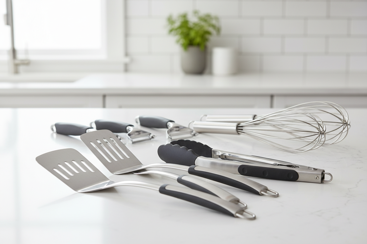 From spatulas and tongs to peelers and whisks, our utensils make prep work simple and efficient. Ergonomic designs mean comfort and precision in every move. (make it real photo)