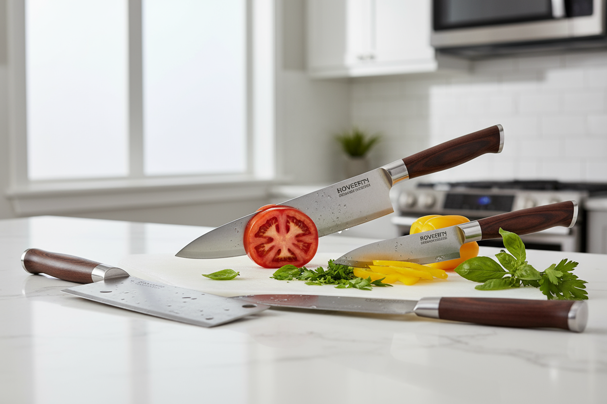 Sharp, balanced, and made for performance — our knives cut cleanly and safely for all your slicing, dicing, and chopping needs. (make it real photo)